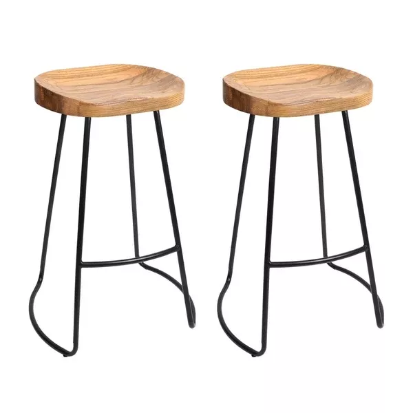 2 Elm Wood Backless Bar Stools