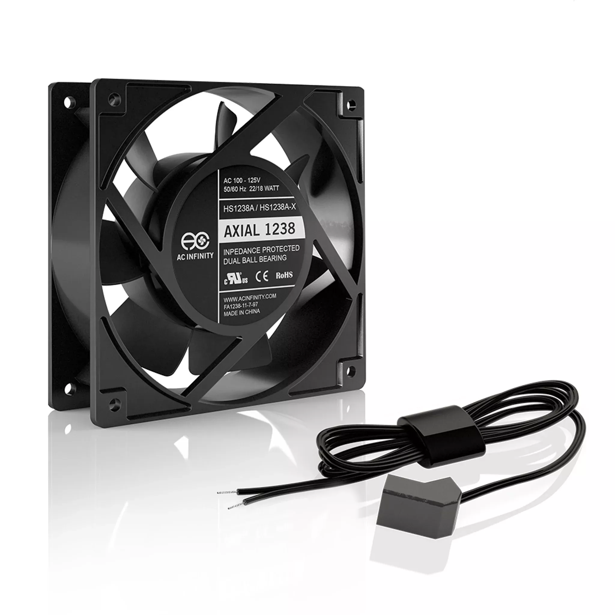 AC Infinity AXIAL 1238W High-Speed Muffin Fan with Wire-Leads Adapter, 120mm 120V AC
