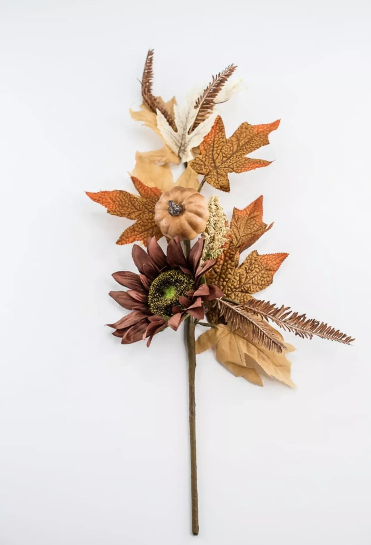 Artificial, Brown, Sunflower And Greenery Spray