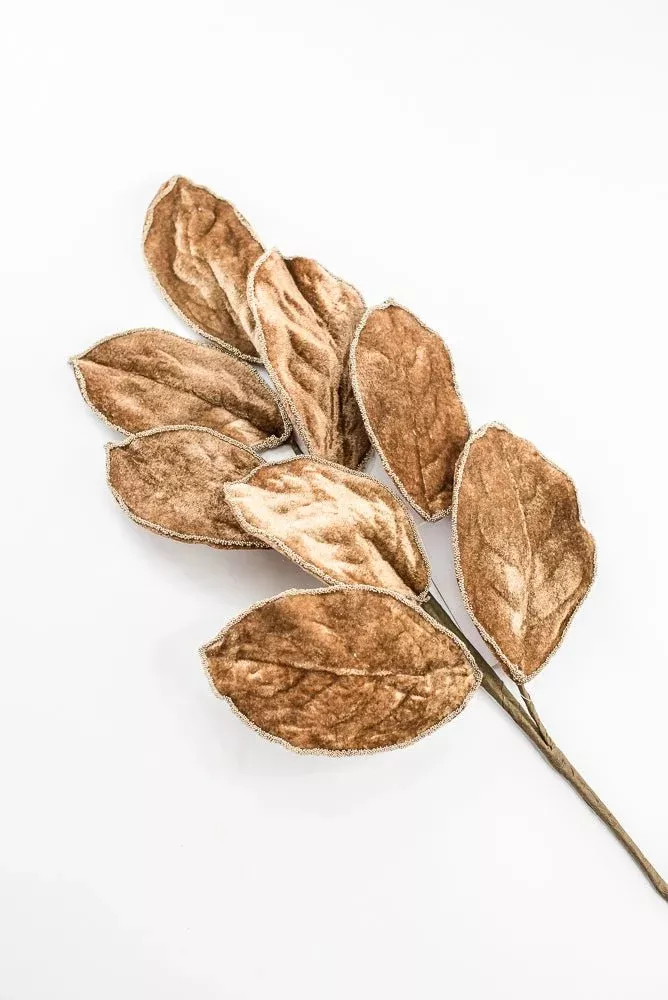 Artificial Brown Velvet Magnolia Leaf Spray - 27.5"