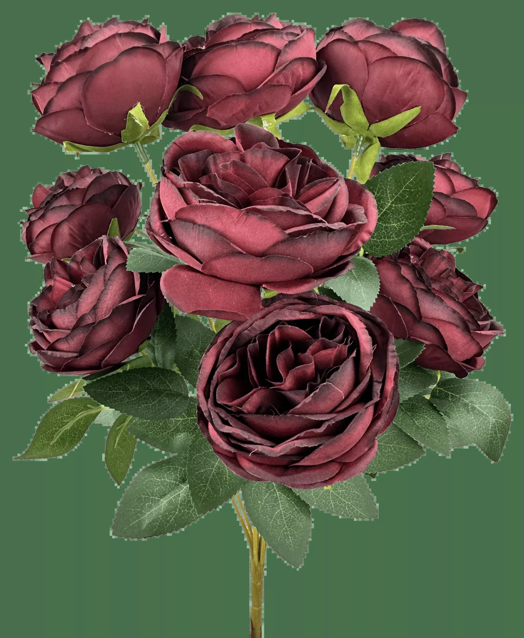 Artificial Burgundy Cabbage Rose Bush - 17.5"