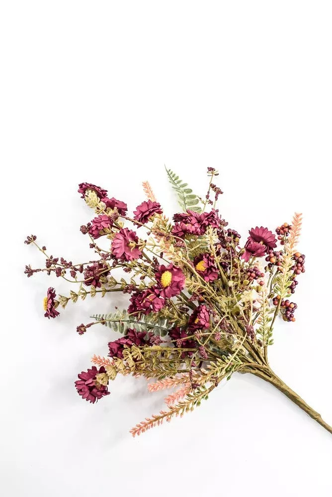 Artificial Burgundy Mixed Wild Daisy Berry Bush - 20"