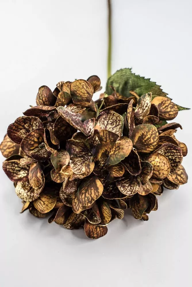 Artificial Coffee & Gold Glitter Hydrangea Spray - 22"