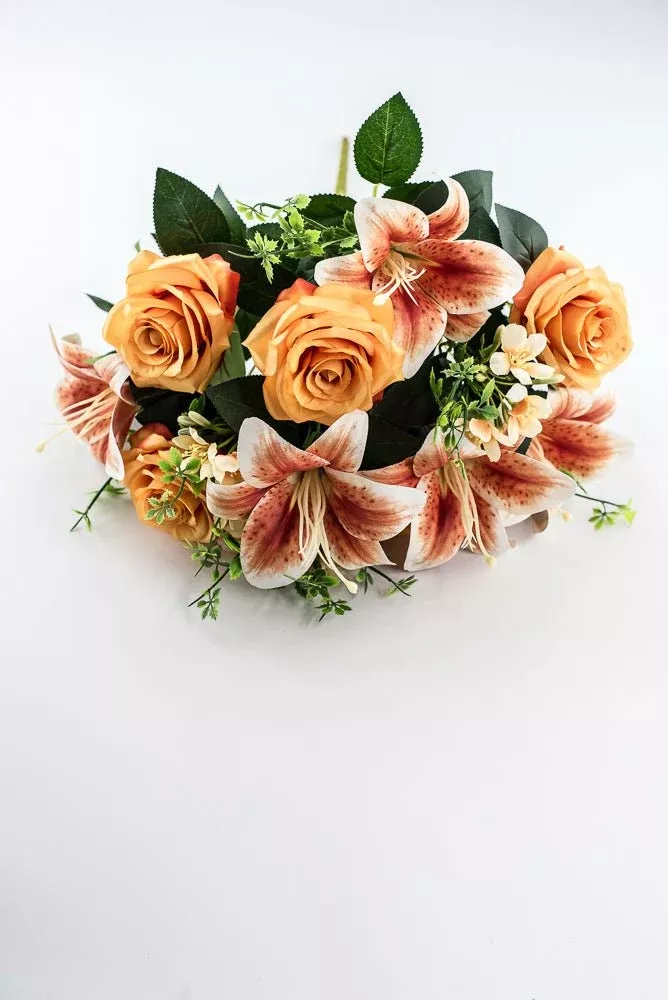 Artificial, Coral, Tiger Lily And Rose Flower Bush