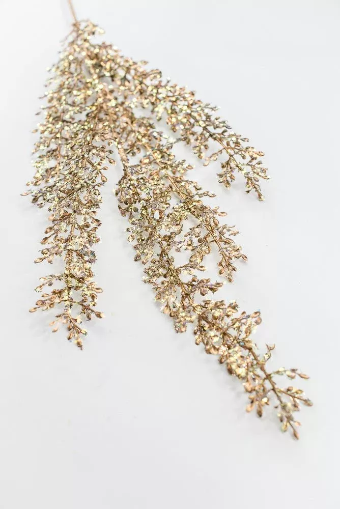 Artificial Gold Glittered Sequin Leaf Spray - 32"