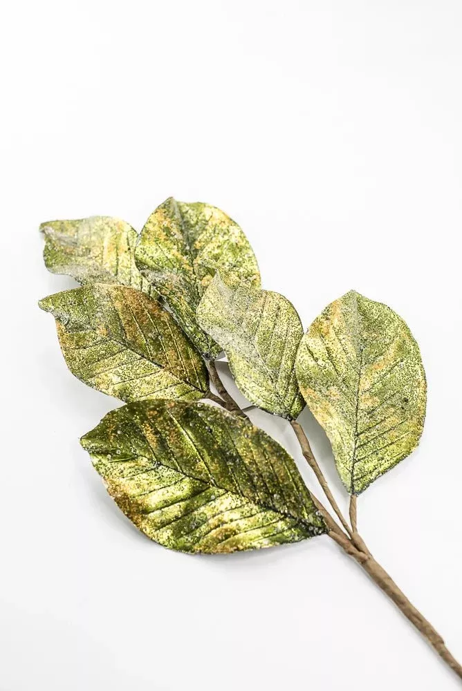 Artificial Green Metallic Magnolia Leaf Spray - 25.5"