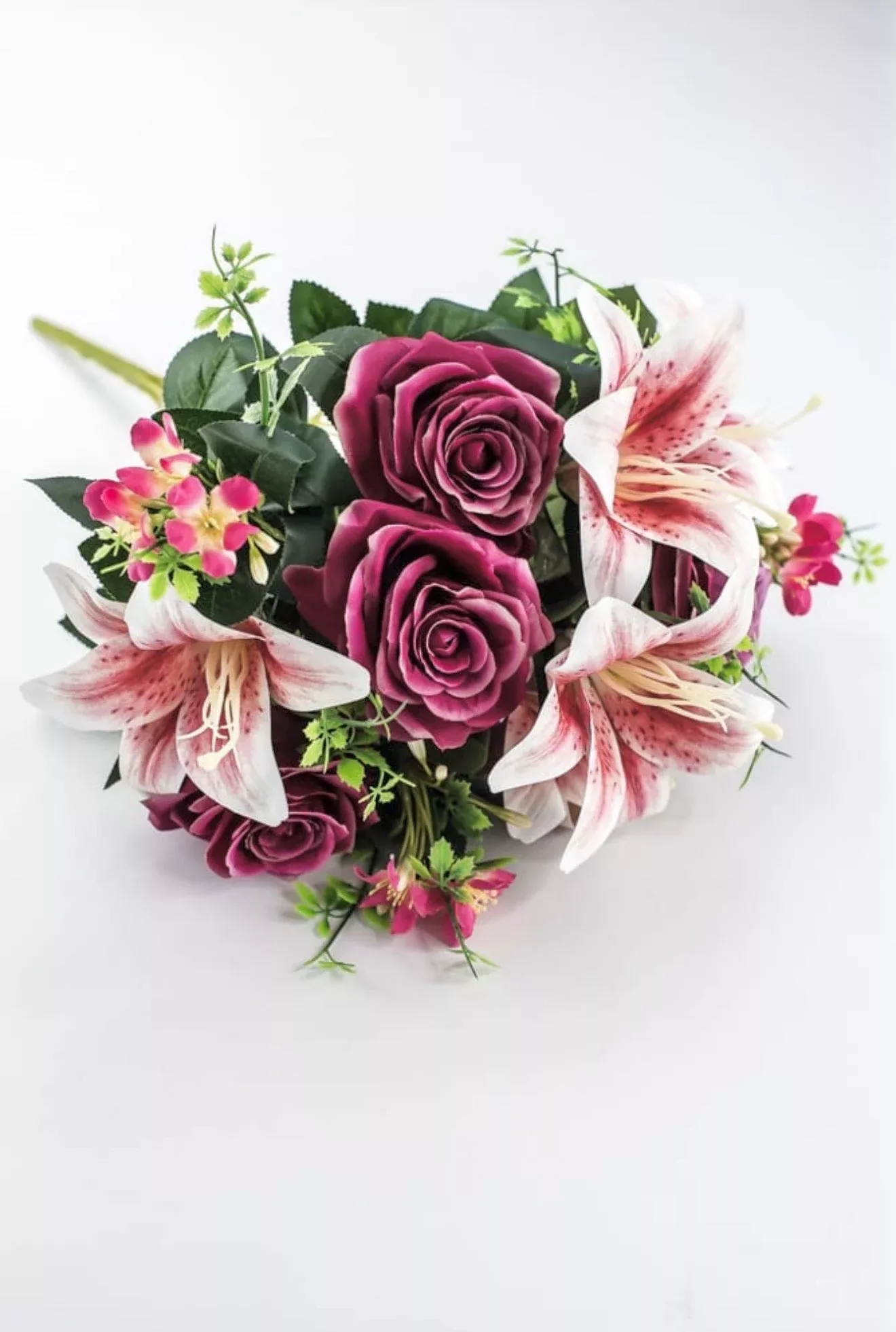 Artificial, Magenta Pink, Tiger Lily And Rose Flower Bush