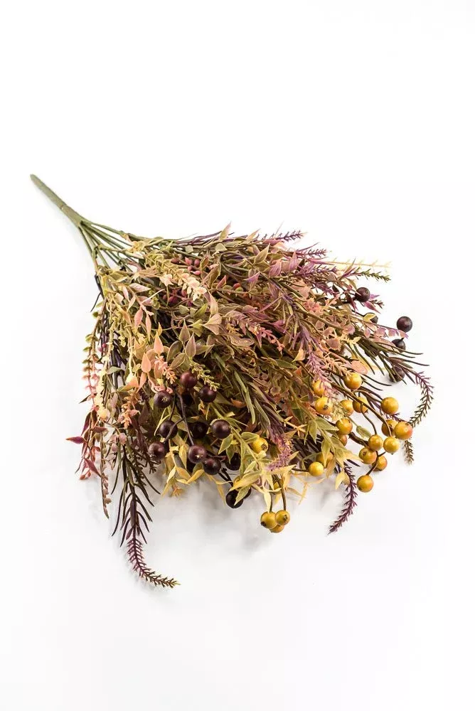 Artificial, Mixed Berries And Leaf Bush - 20"