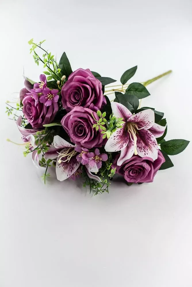 Artificial, Purple Tiger Lily And Rose Flower Bush