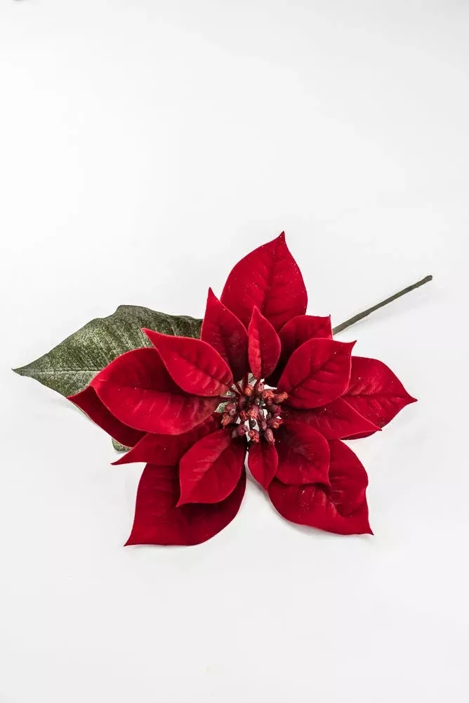 Artificial Red Velvet Poinsettia Pick - 10"