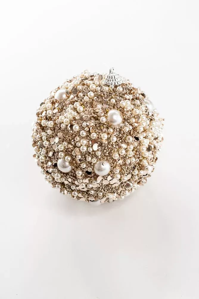 Artificial Rose & Pearl Ice Ball Ornament