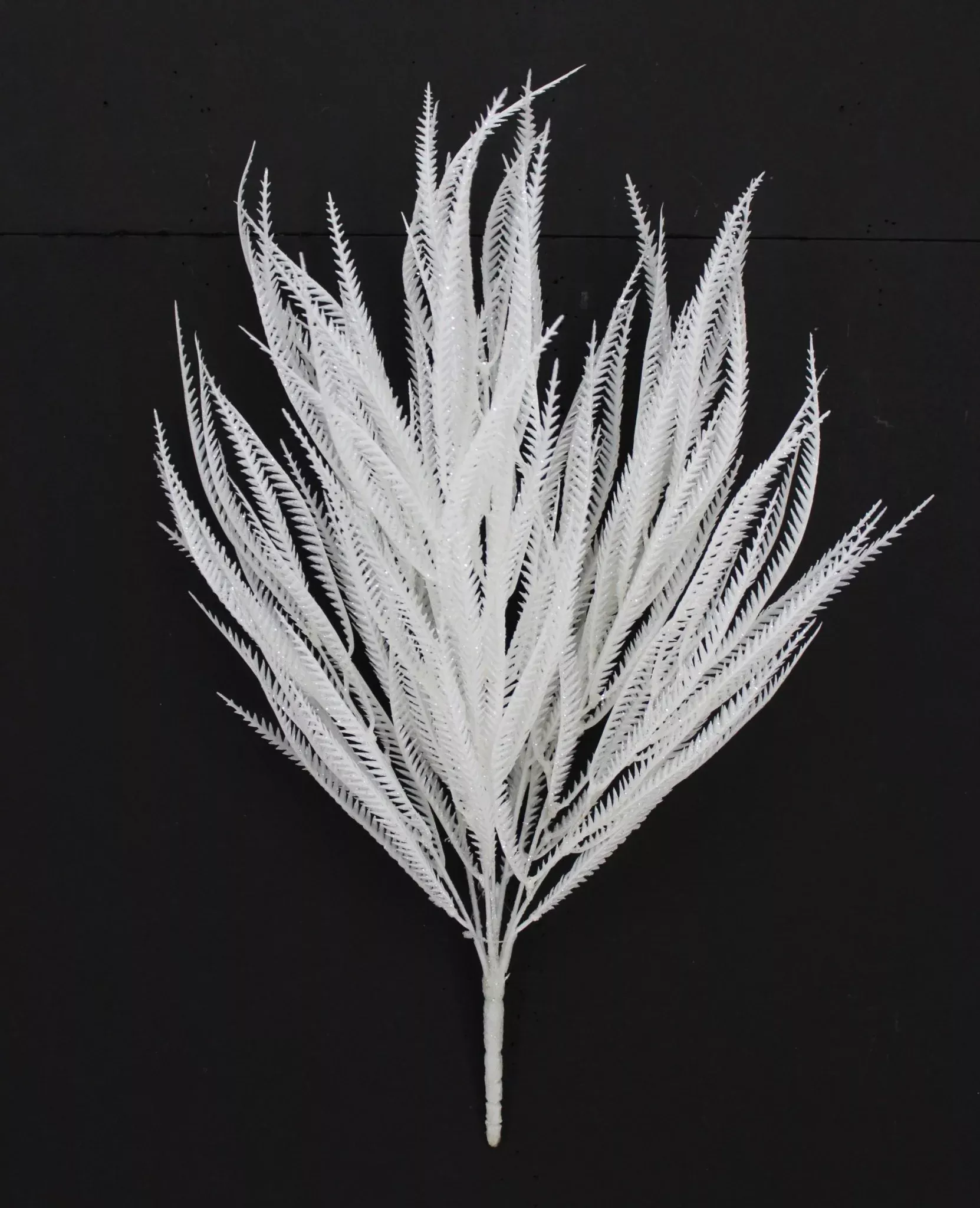Artificial White Plastic Fern With Glitter Bush - 21"