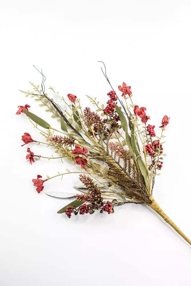 Autumn Fern, filler, and berry floral spray red 63048