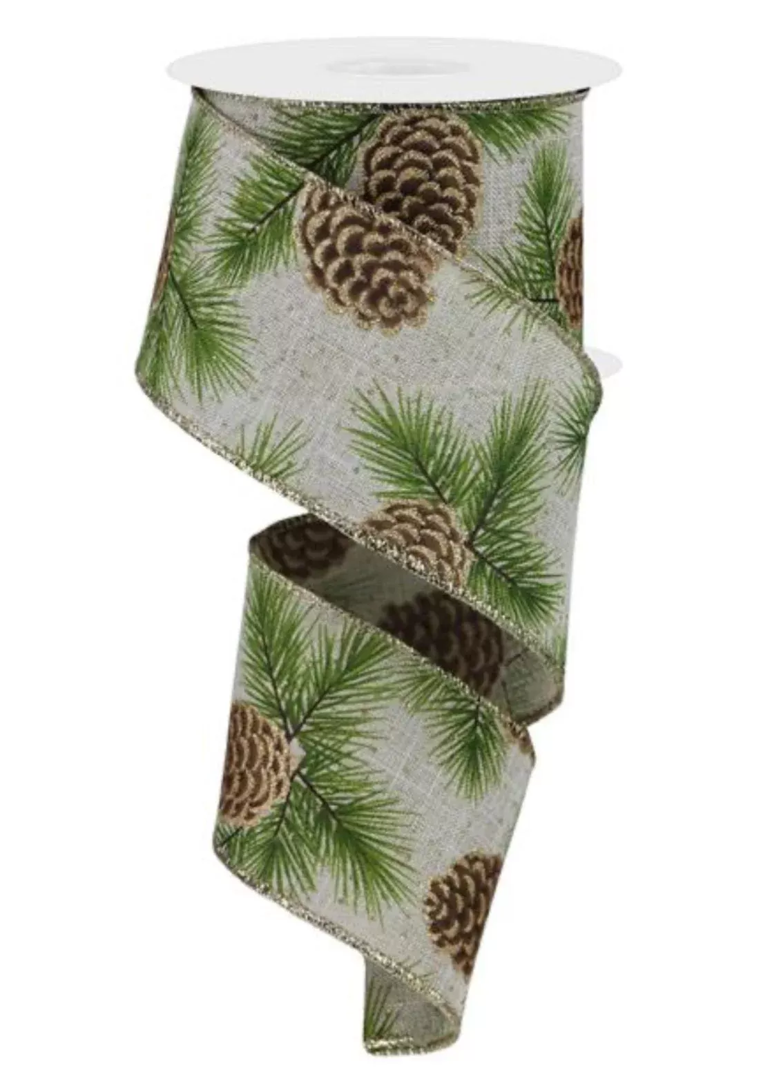 Beige pinecone wired ribbon 2.5”