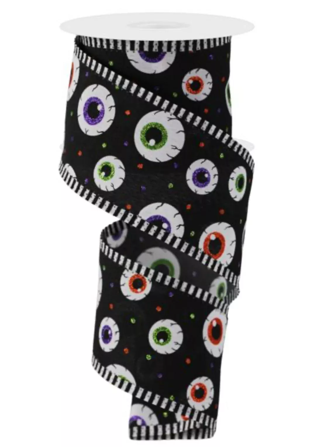 Black halloween eyeball wired ribbon, 2.5"
