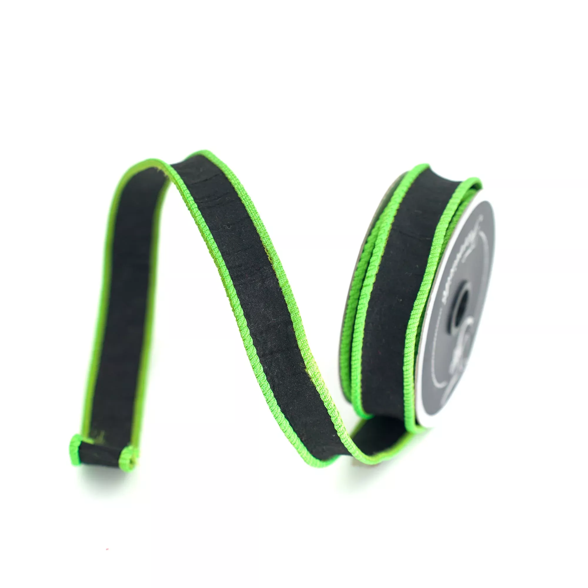 Black & Lime Halloween Cord Farrisilk Wired Ribbon - 1"