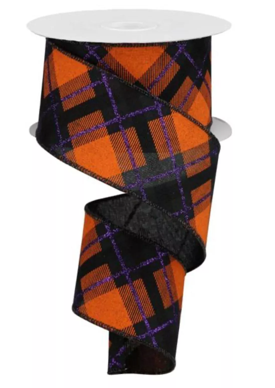 Black, purple, and orange plaid ribbon- 2.5”