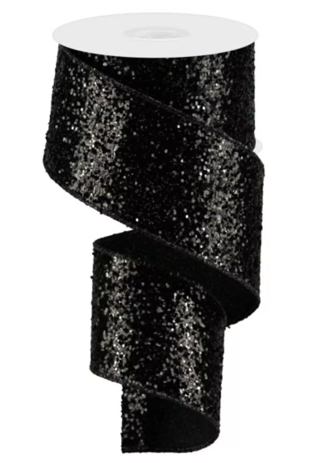 Black Solid large glitter wired ribbon 2.5”
