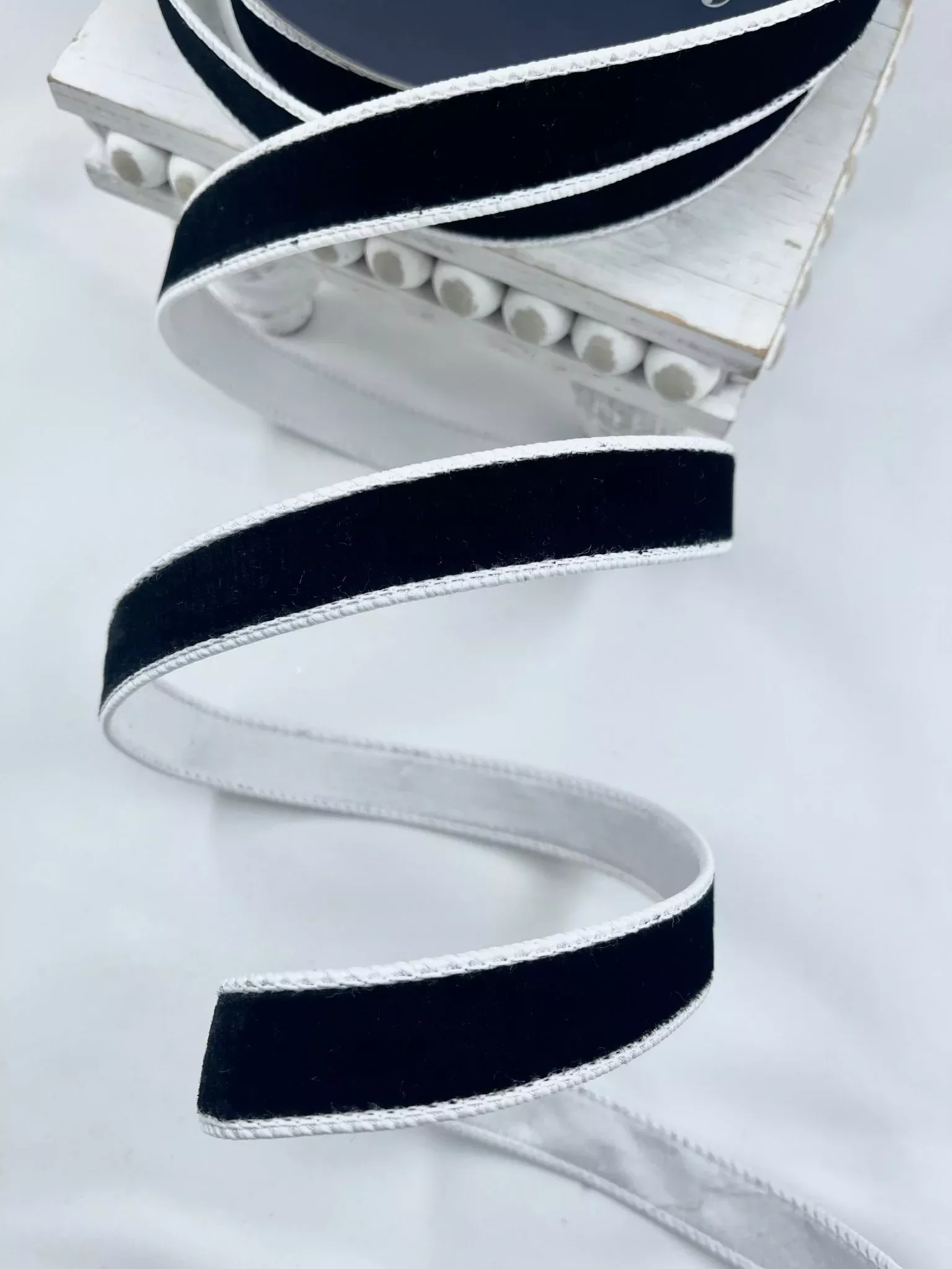 Black, Two Tone With White Back Velvet 1” Farrisilk Wired Ribbon