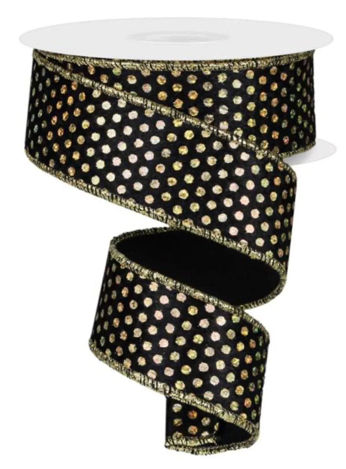 Black velvet with gold raised dots ribbon 1.5"