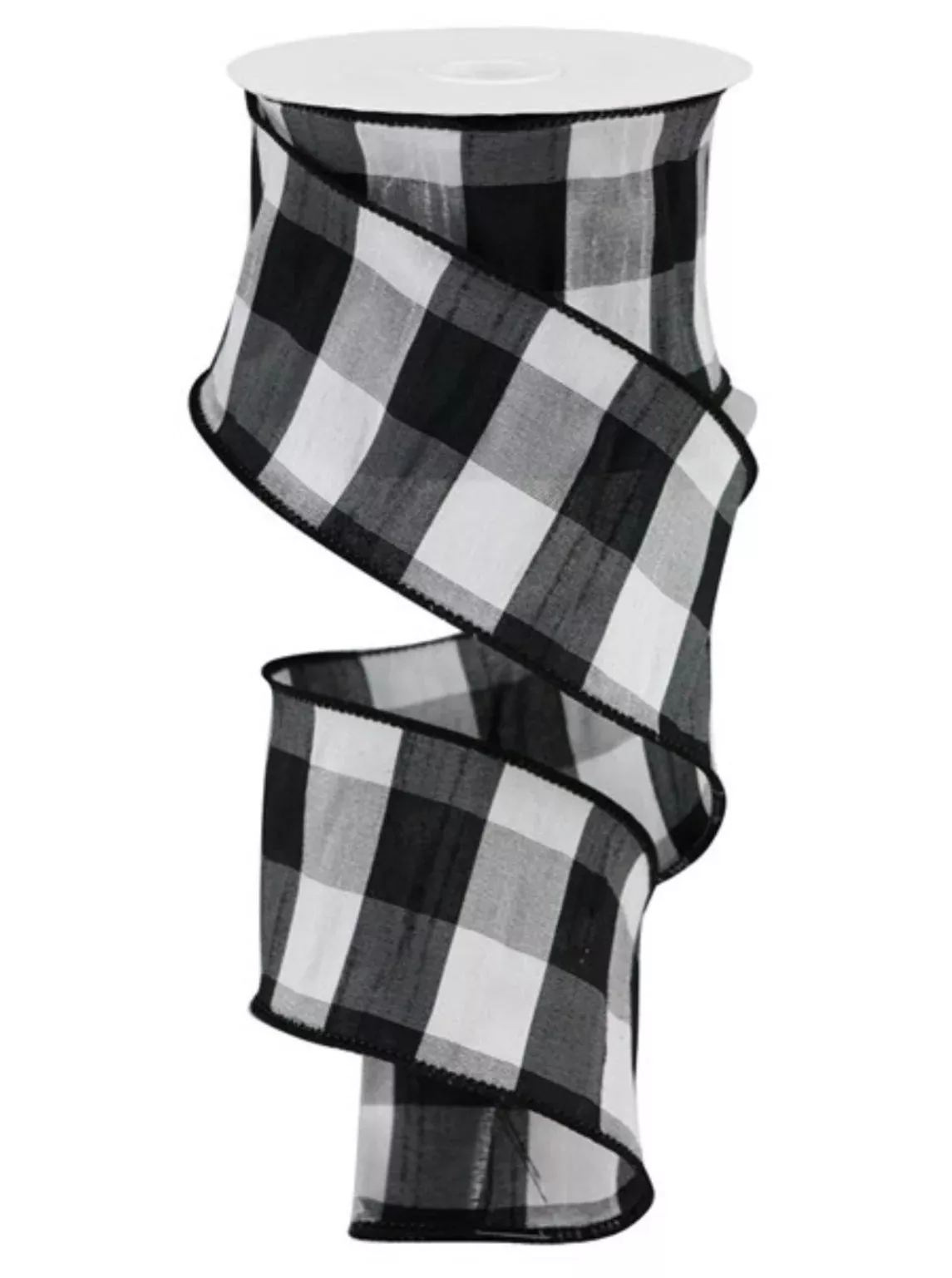 Black and white check wired faux dupioni 2.5”