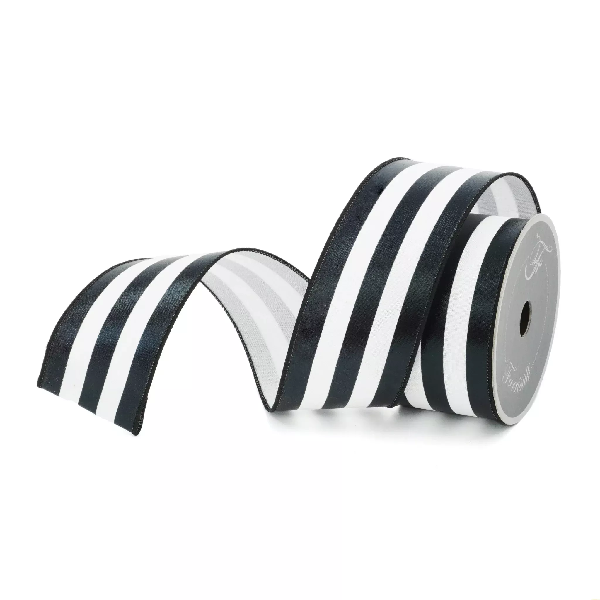 Black & White Foil Vertical Stripes Farrisilk Wired Ribbon - 2.5"