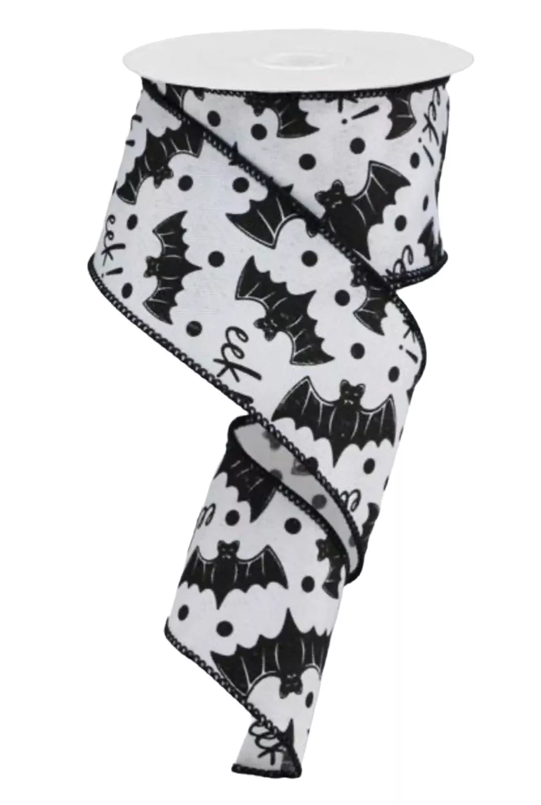 Black and white halloween bats wired ribbon, 2.5"