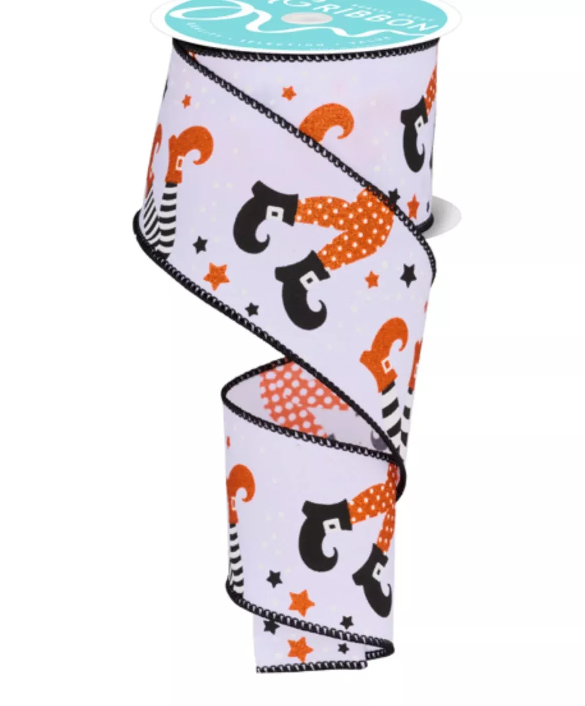 Black, white, and orange witch legs ribbon- 2.5”
