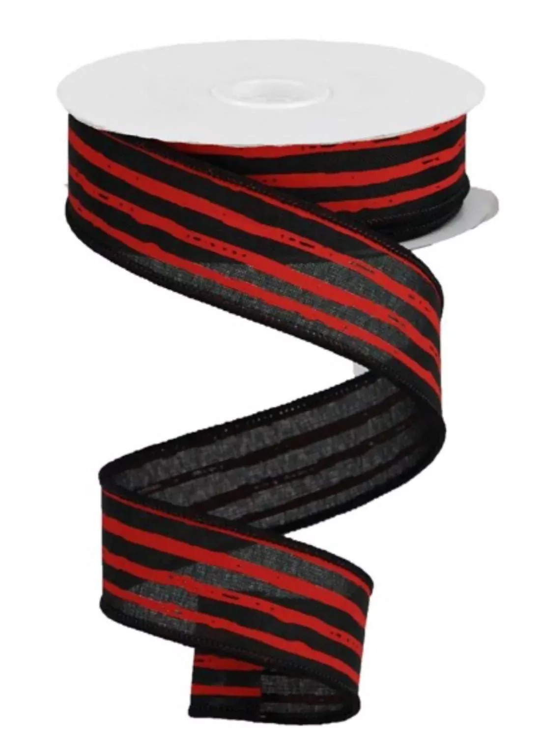 Black with red uneven lines wired ribbon 1.5"