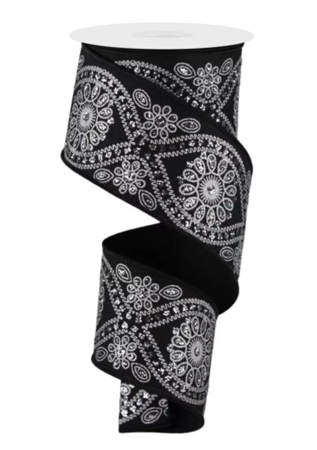 Black with silver wired ribbon 2.5”