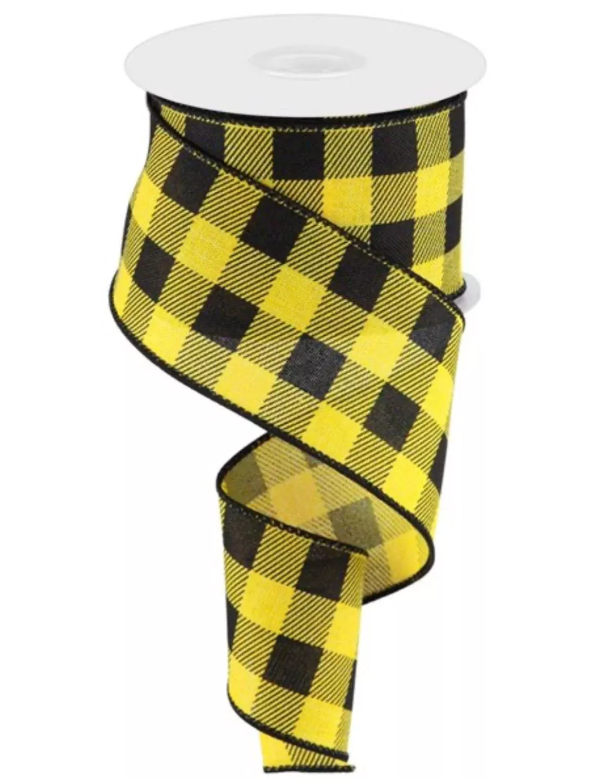 Black and yellow check plaid wired ribbon 2.5”