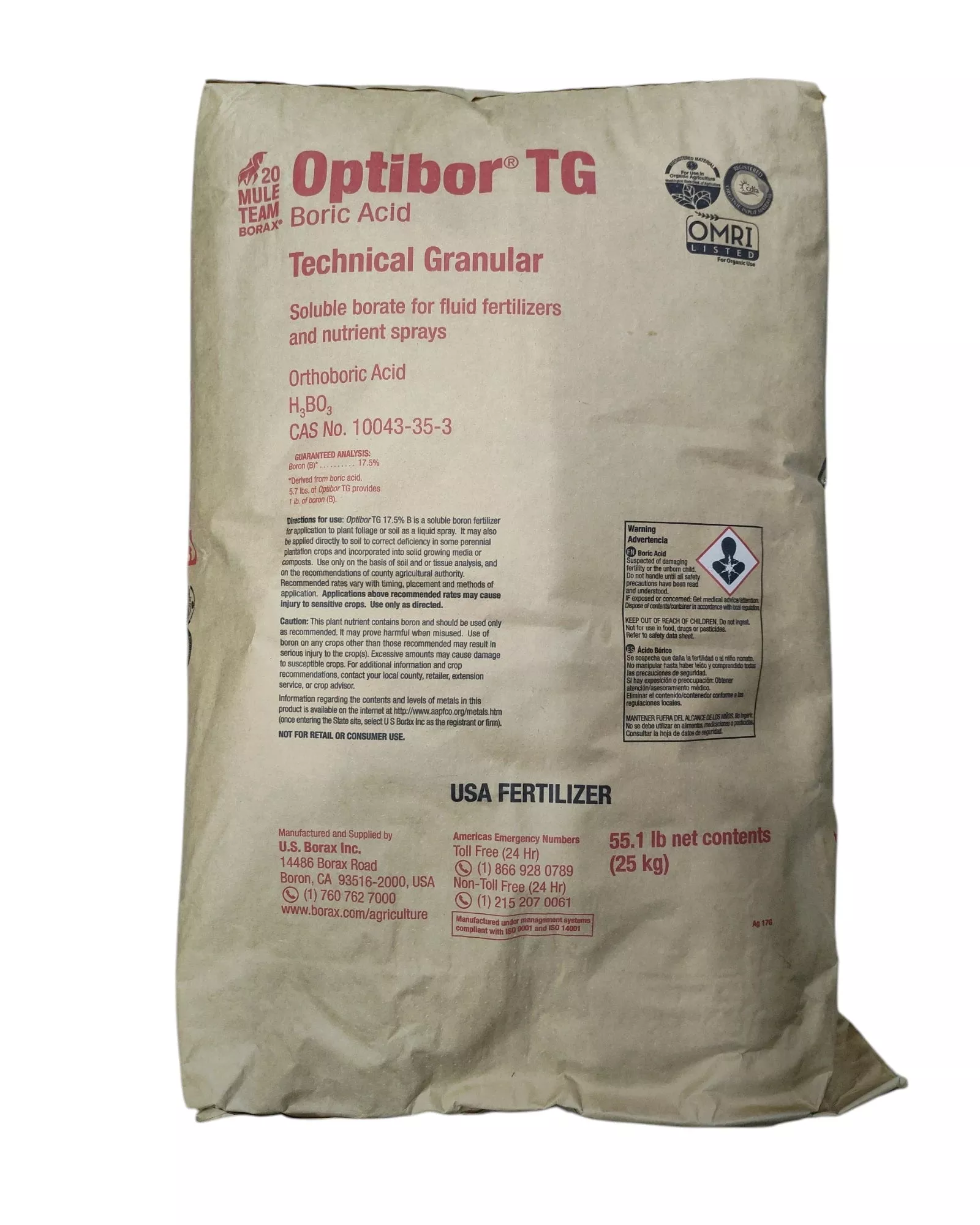 Boric Acid Powder | 99.9% Pure 55 lb Bag