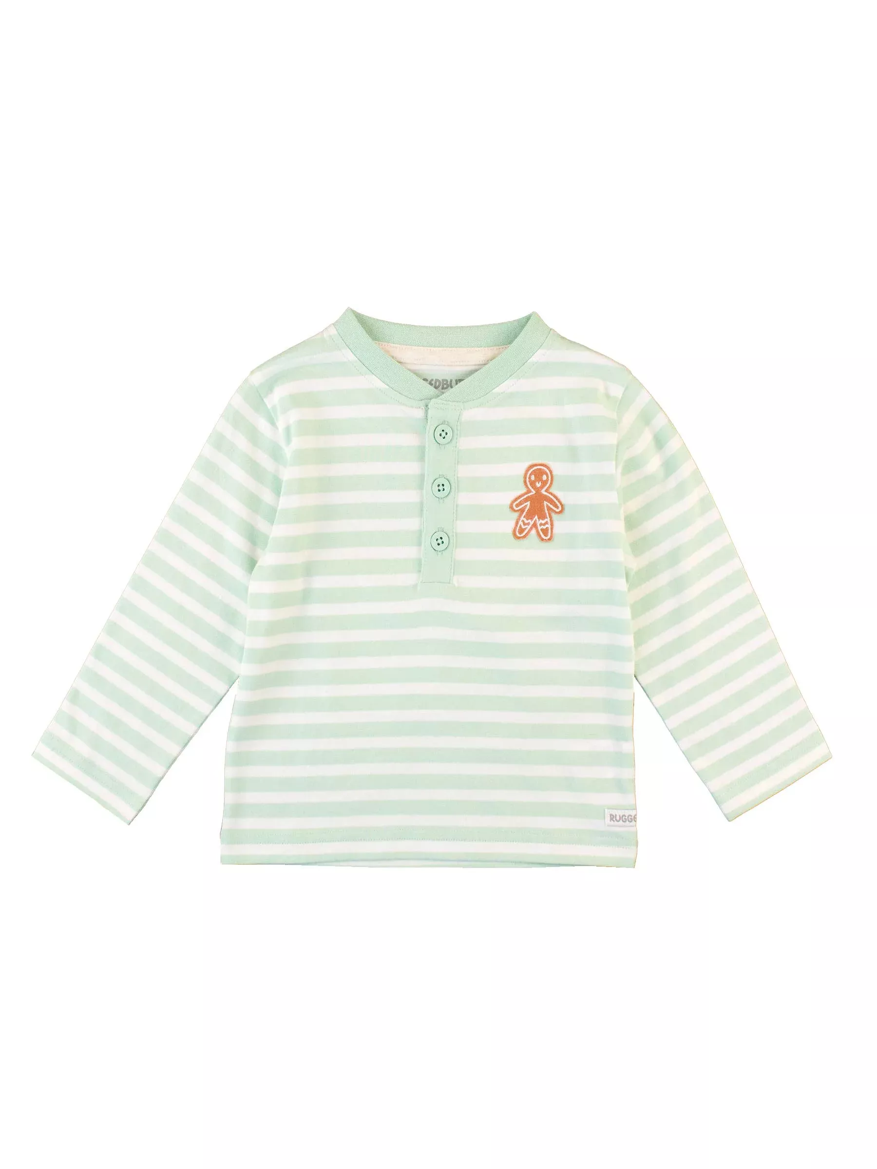 Boys Gingerbread Mint Stripe Knit Long Sleeve Henley Tee
