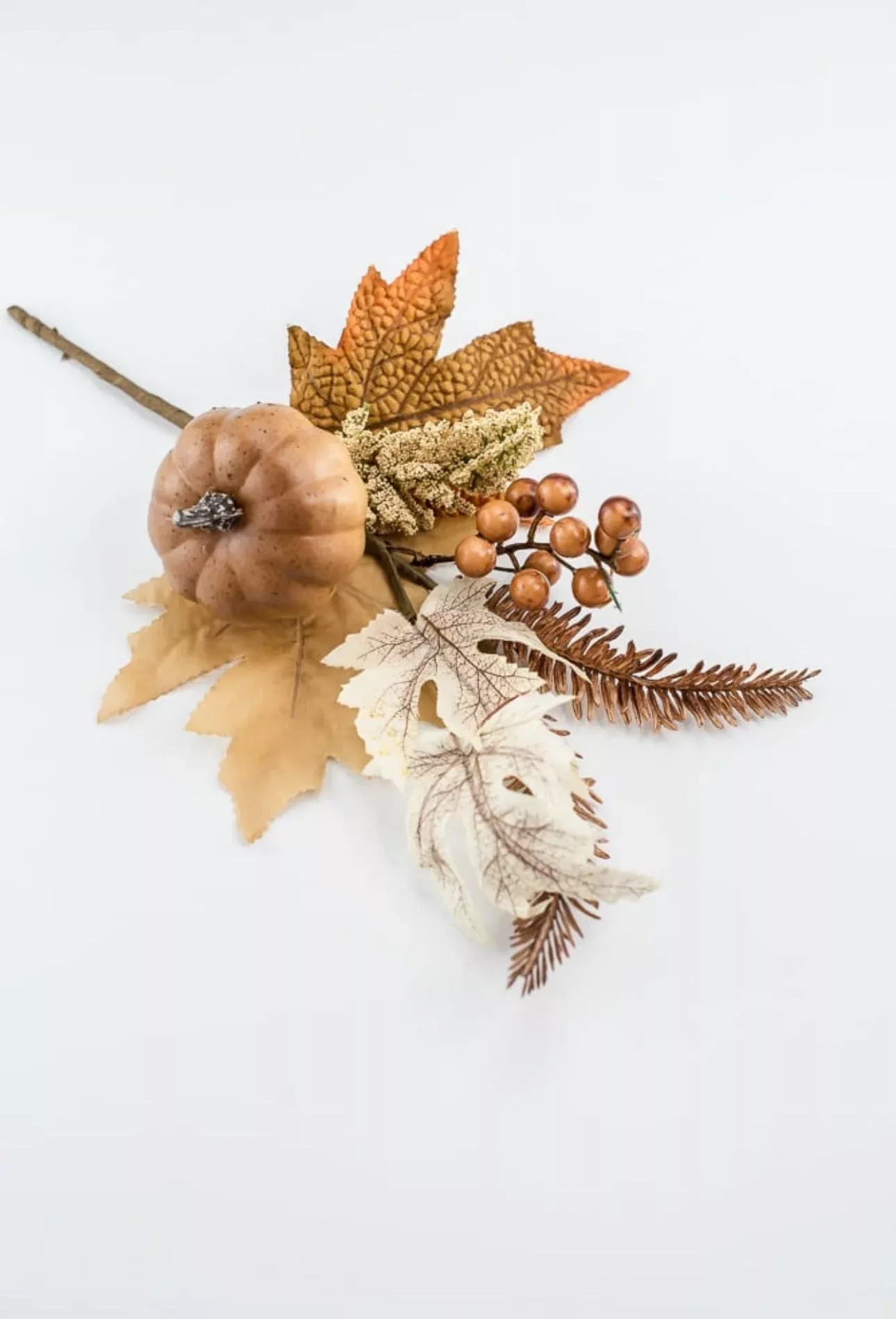 Brown pumpkin and greenery pick