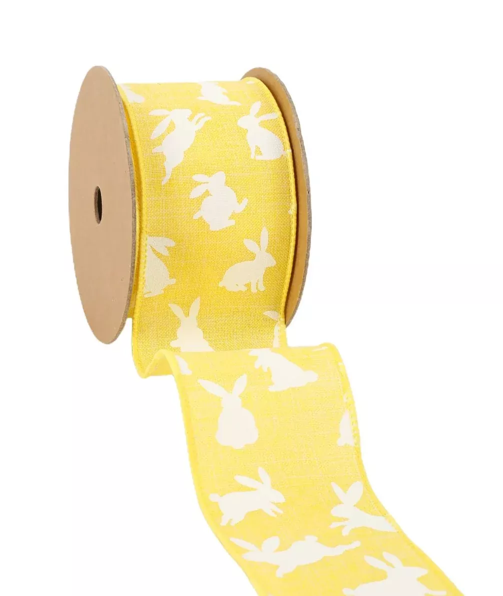 Bunny on yellow wired ribbon, 2.5”