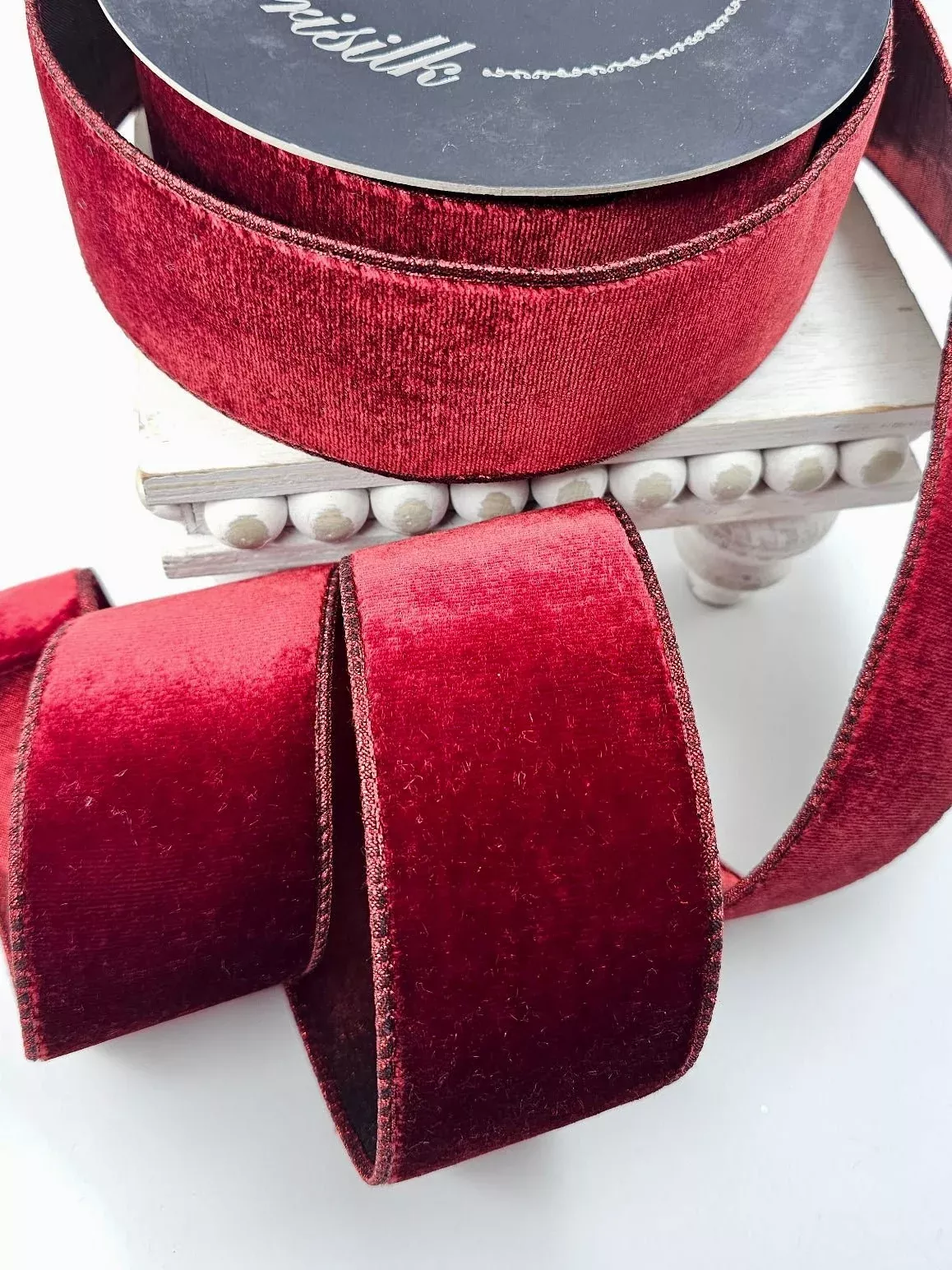 Burgundy Velvet Luster Farrisilk Wired Ribbon - 2.5"