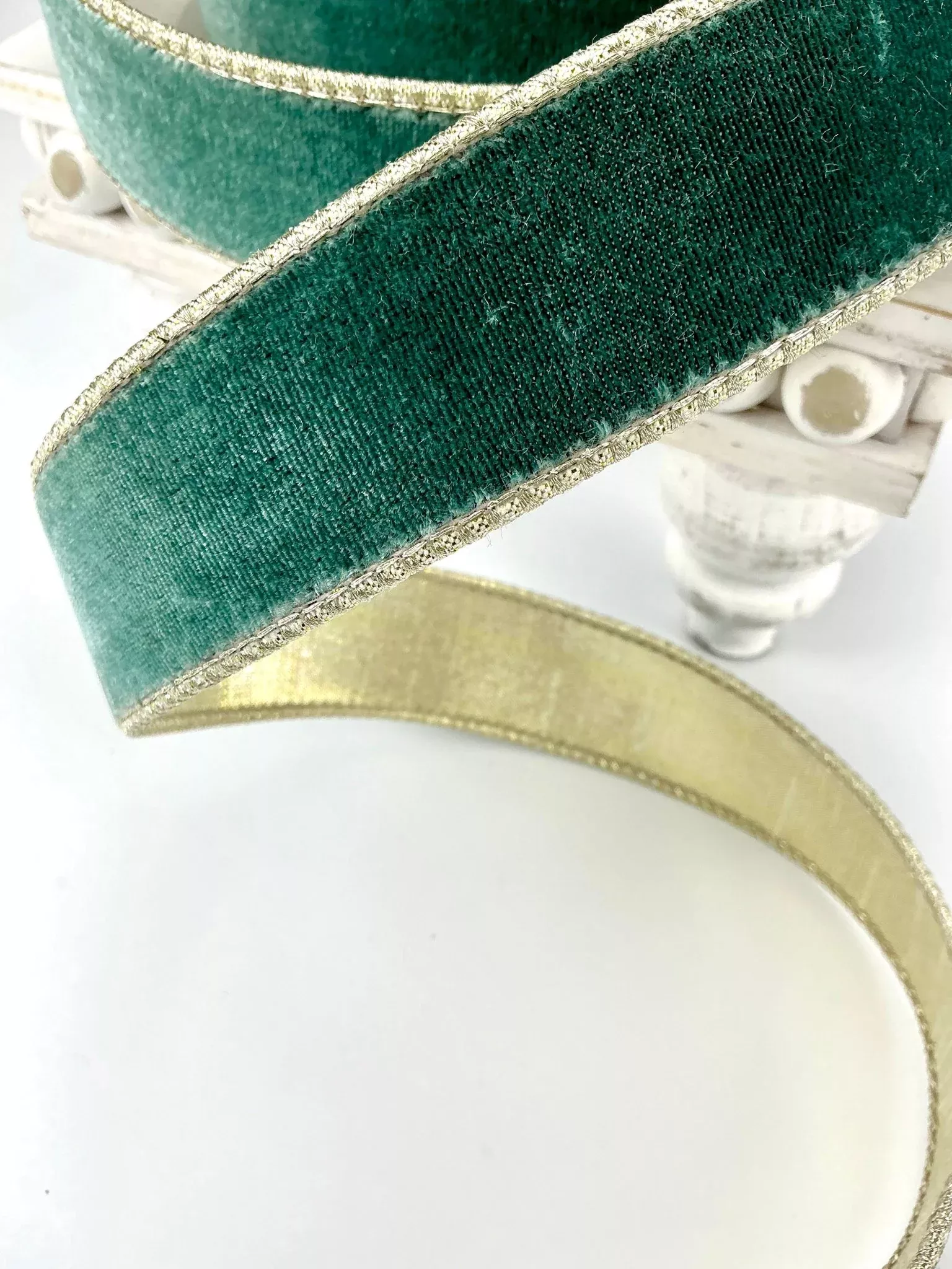 Celadon green flashy velvet luster 1.5” farrisilk wired ribbon