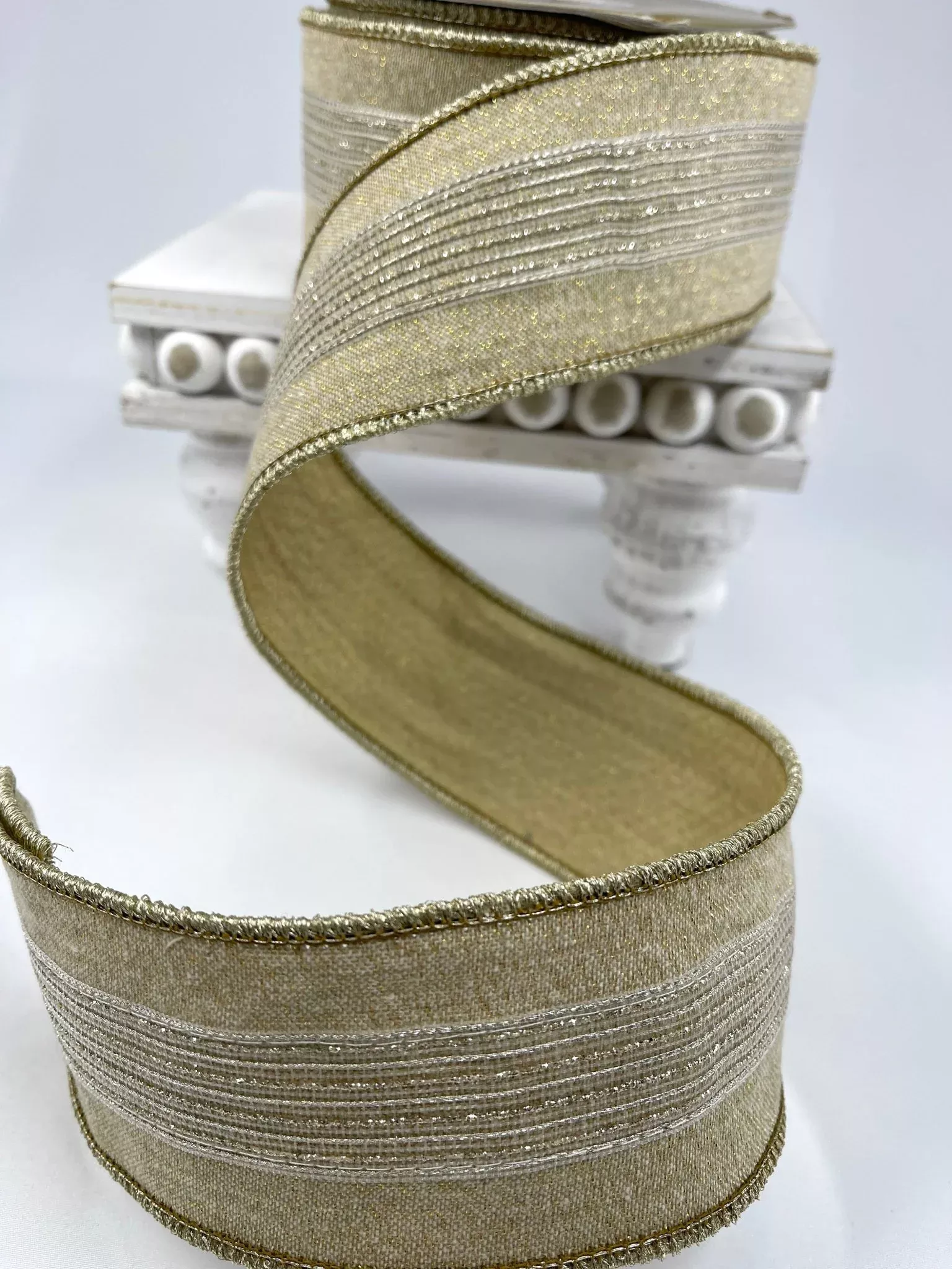 Champagne Dupion jewel wired ribbon 2.5”