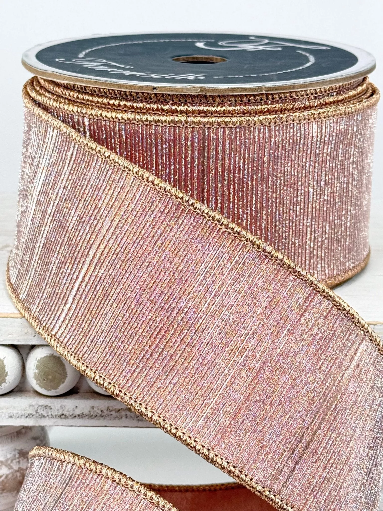 Champagne Manhattan 2.5” wired farrisilk ribbon - AS-IS