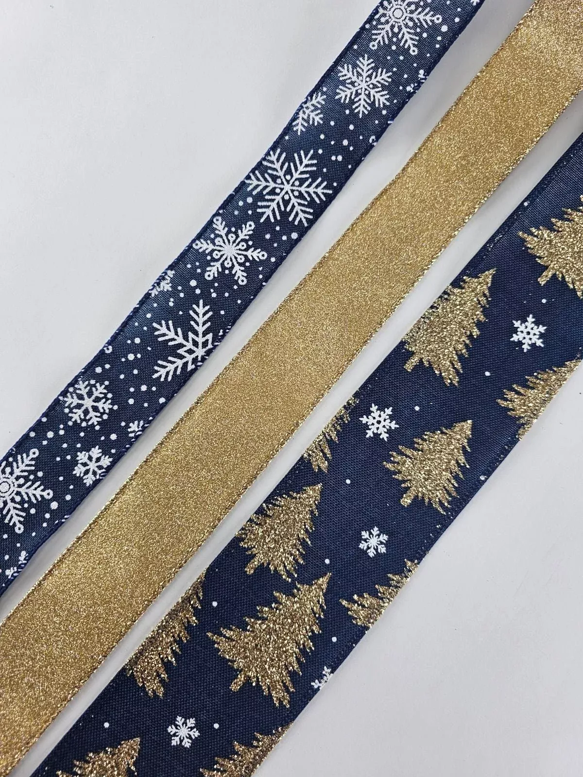 Champagne and navy blue bow bundle x 3