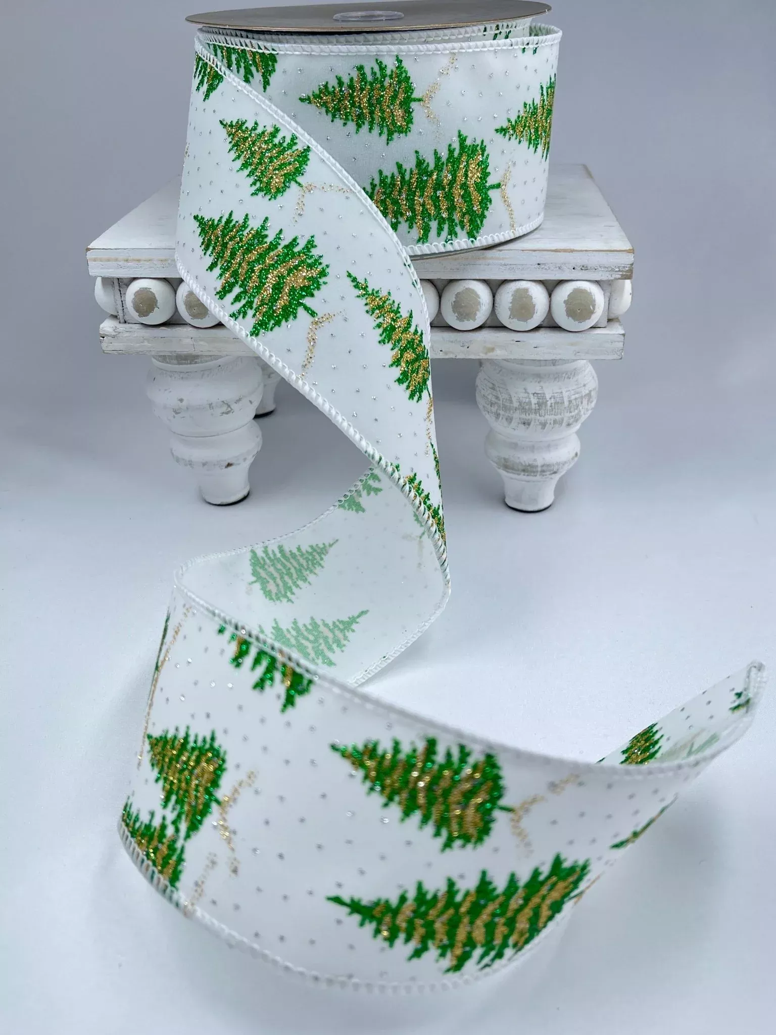 Christmas white velvet wired ribbon 2.5”
