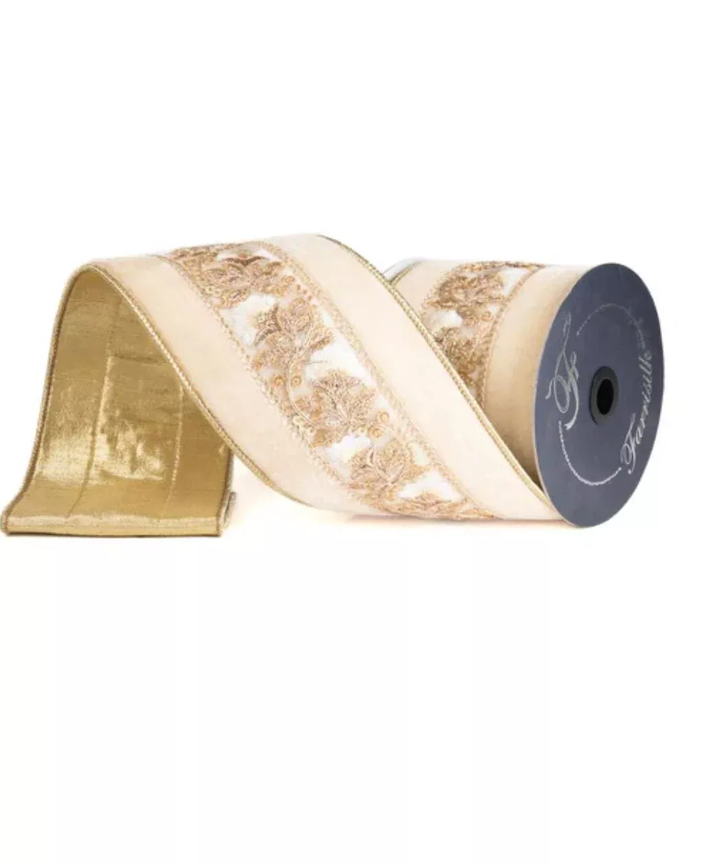 Cream Vintage Tapestry Farrisilk Wired Ribbon - 4"