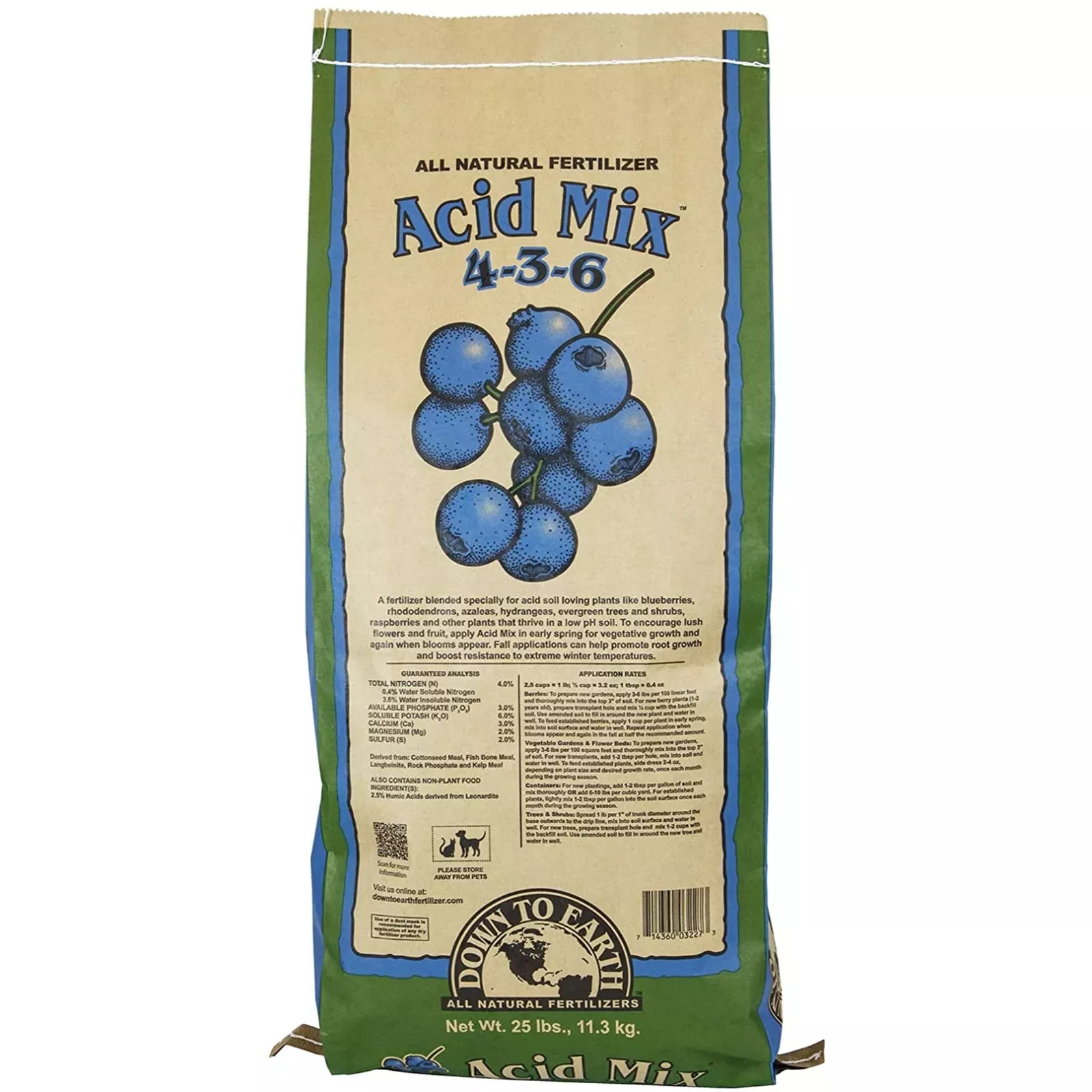 Down to Earth Organic Acid Fertilizer Mix 4-3-6, 25 lb
