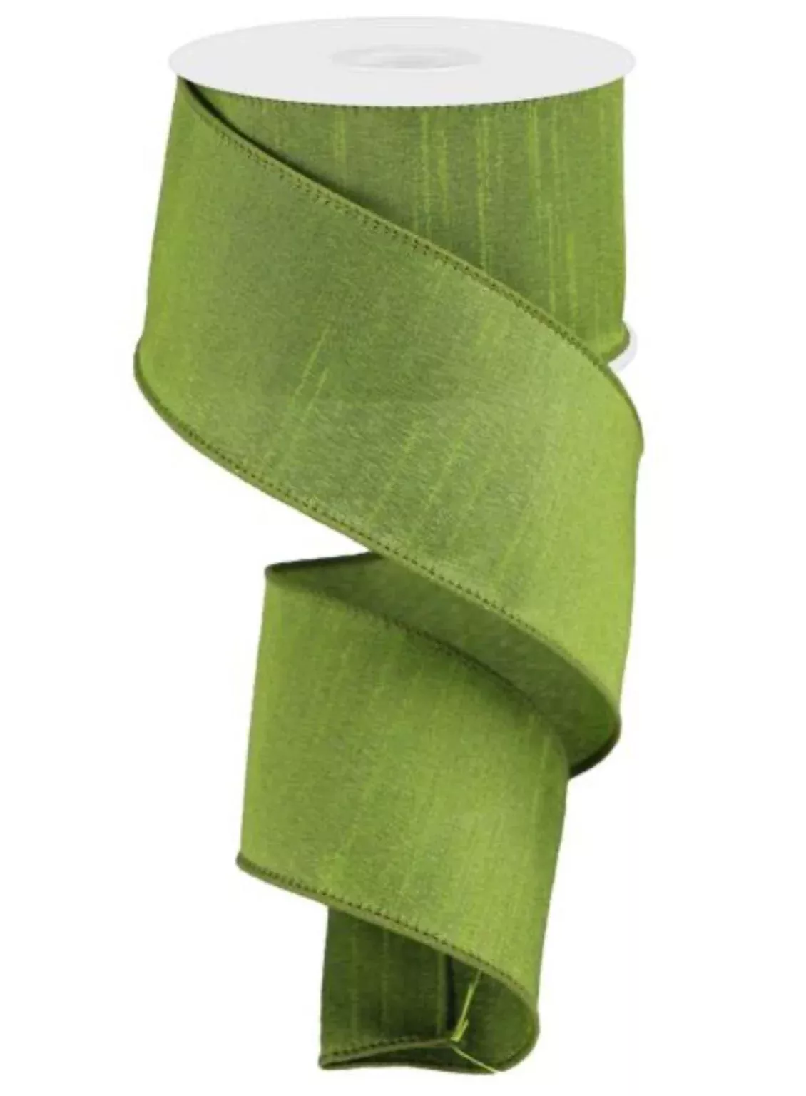green wired faux dupioni ribbon 2.5”