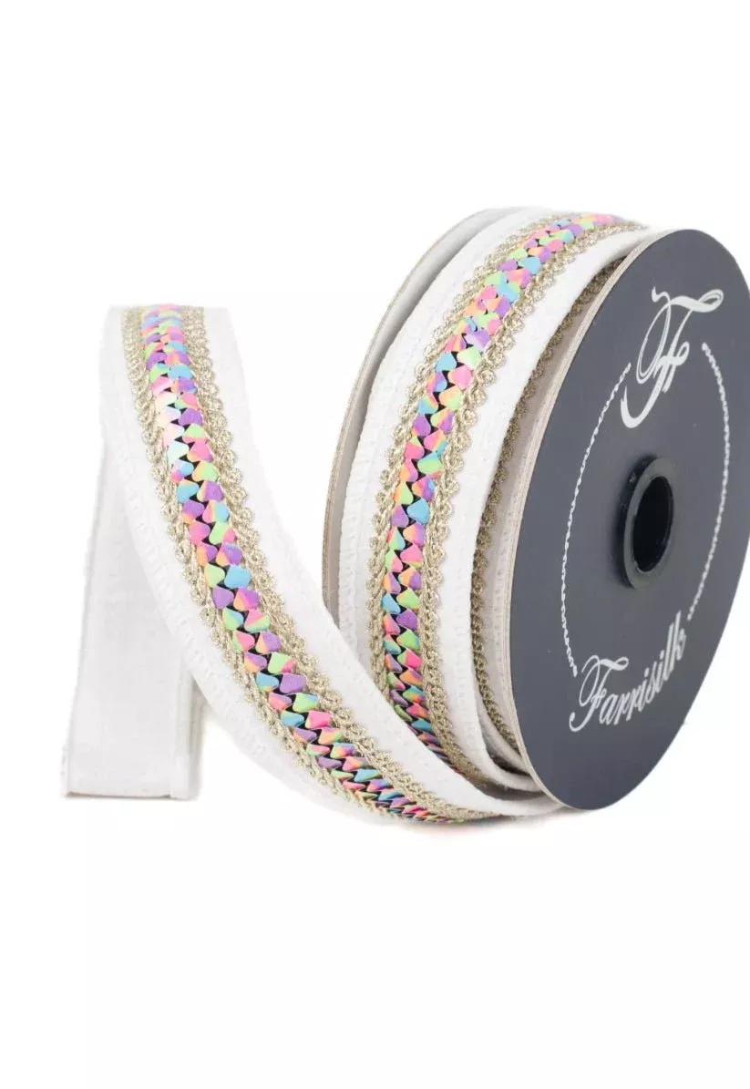 Heart Strings 1” Farrisilk Wired Ribbon - White