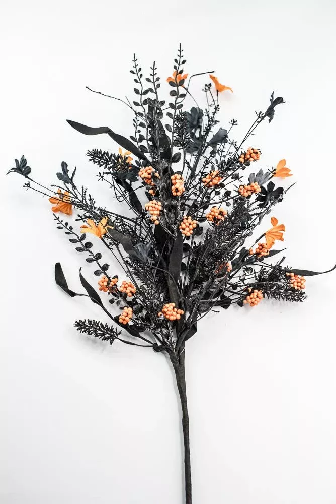 Large, Halloween Fern and berry spray - black and orange