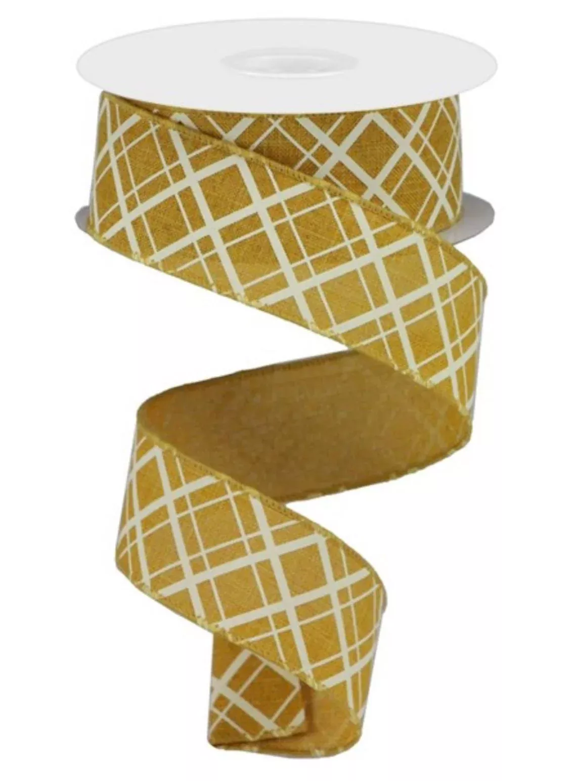 Mustard yellow plaid wired Ribbon 1.5”