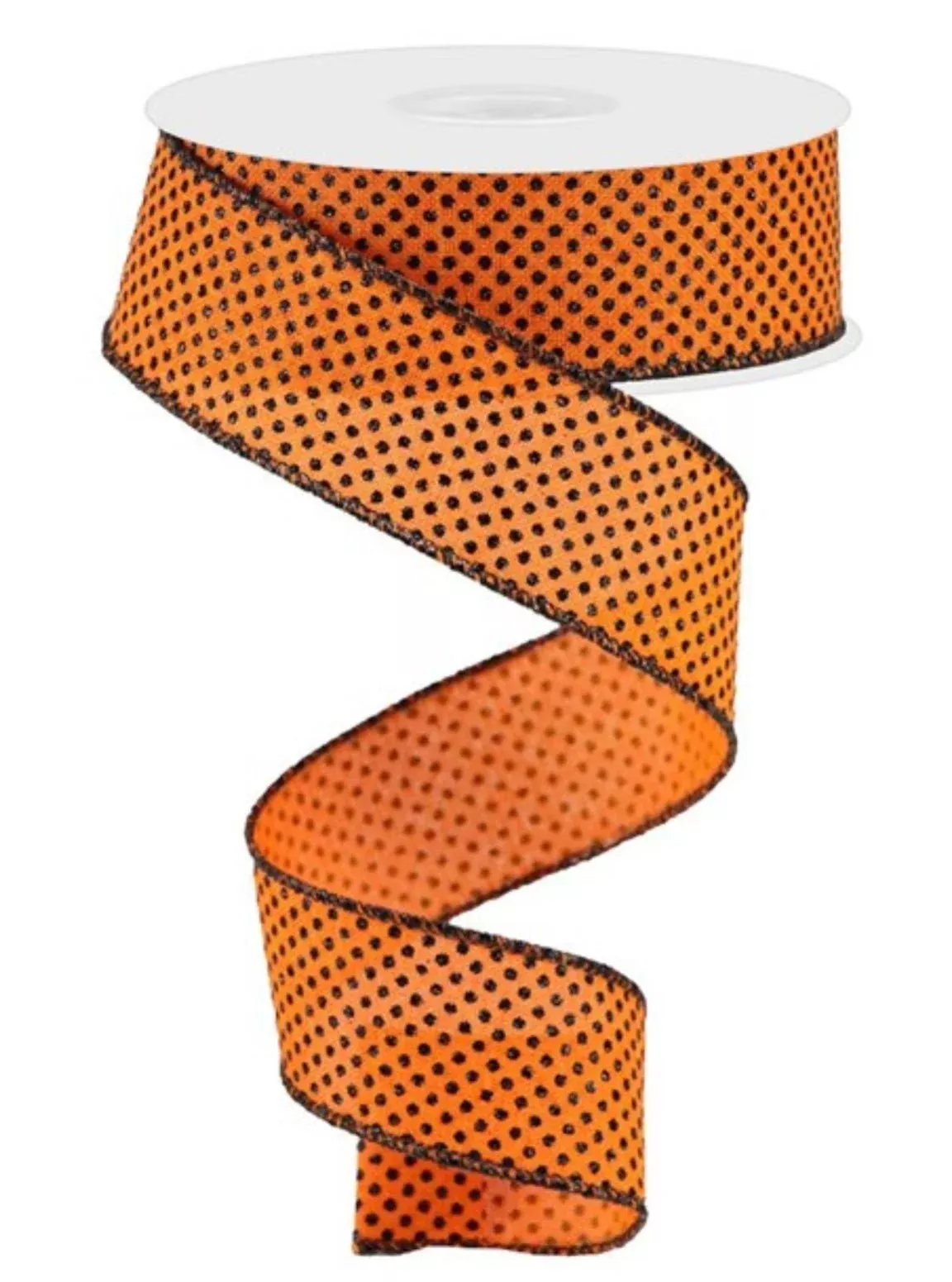 Orange and glitter black polka dots wired ribbon 1.5”