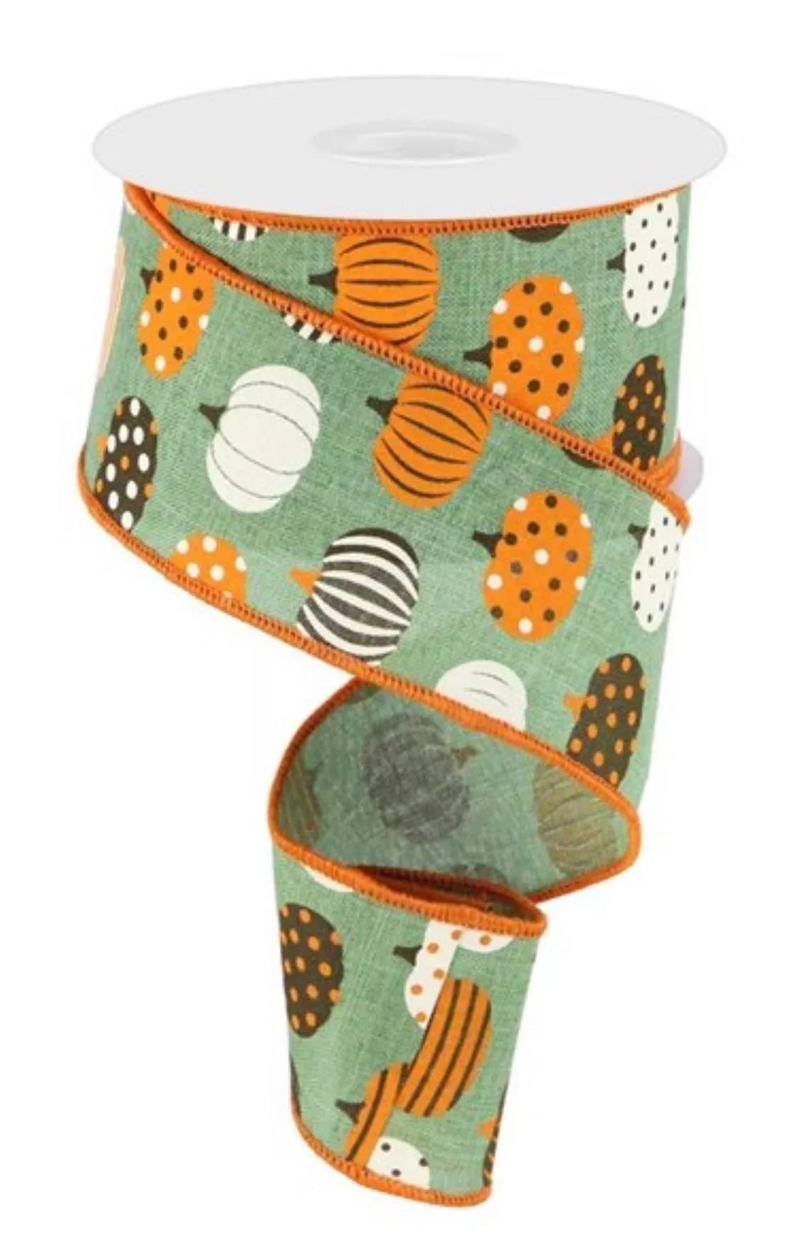 Orange patterned Pumpkins wired ribbon - 2.5”