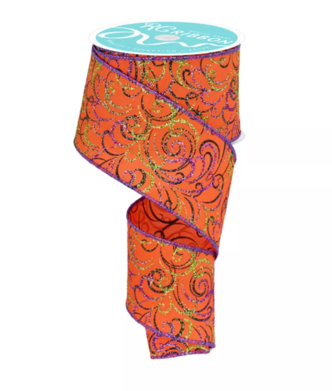 Orange and purple swirls wired ribbon 2.5”